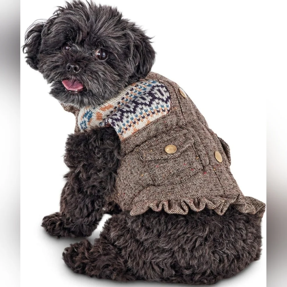 Bond & Co. Puffy Insulated Brown Tweed Dog Vest Jacket Coat Size Small